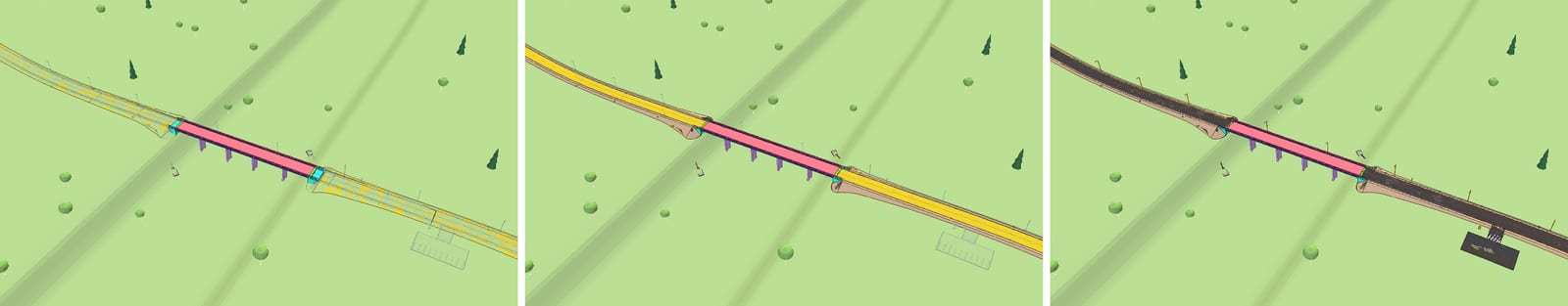 4D: road R1 at stages 1, 3 and 6 of construction
