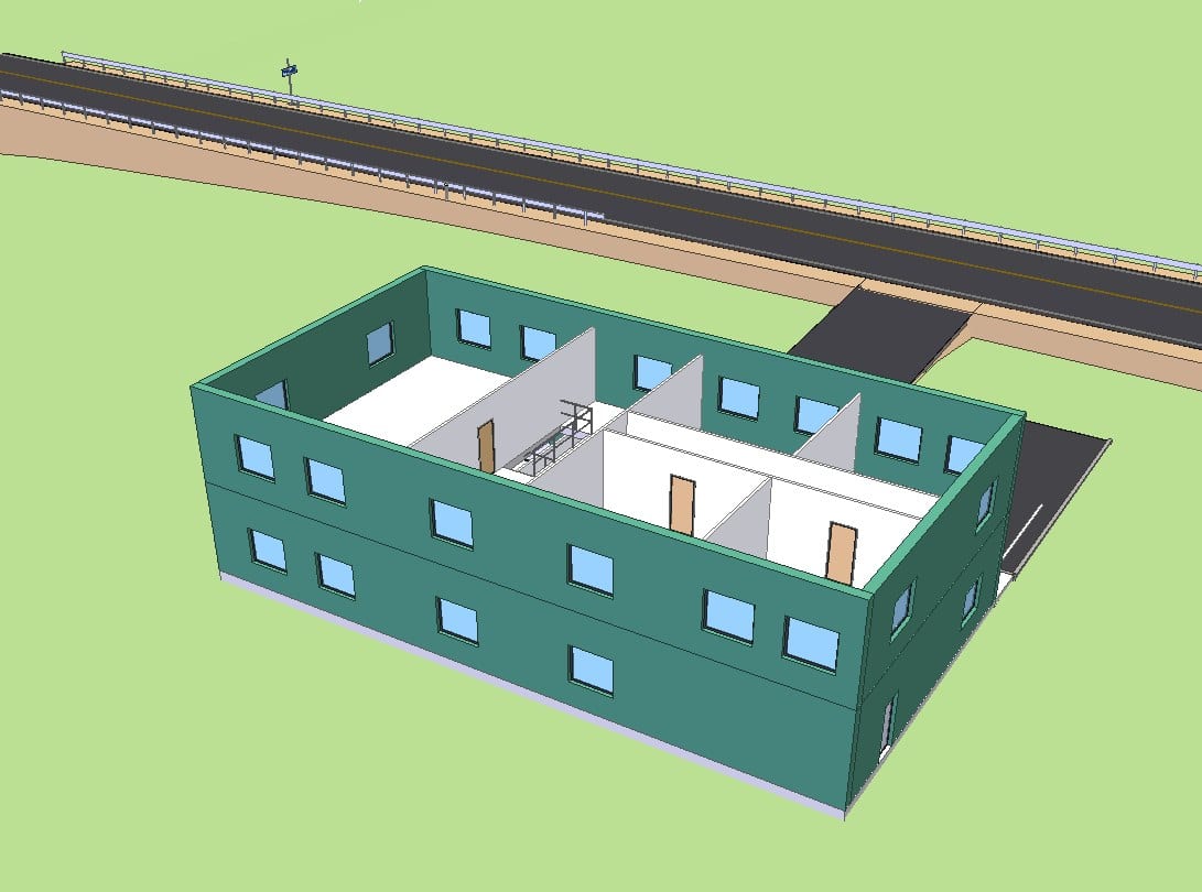 Maintenance depot with the roof off, next to road R1