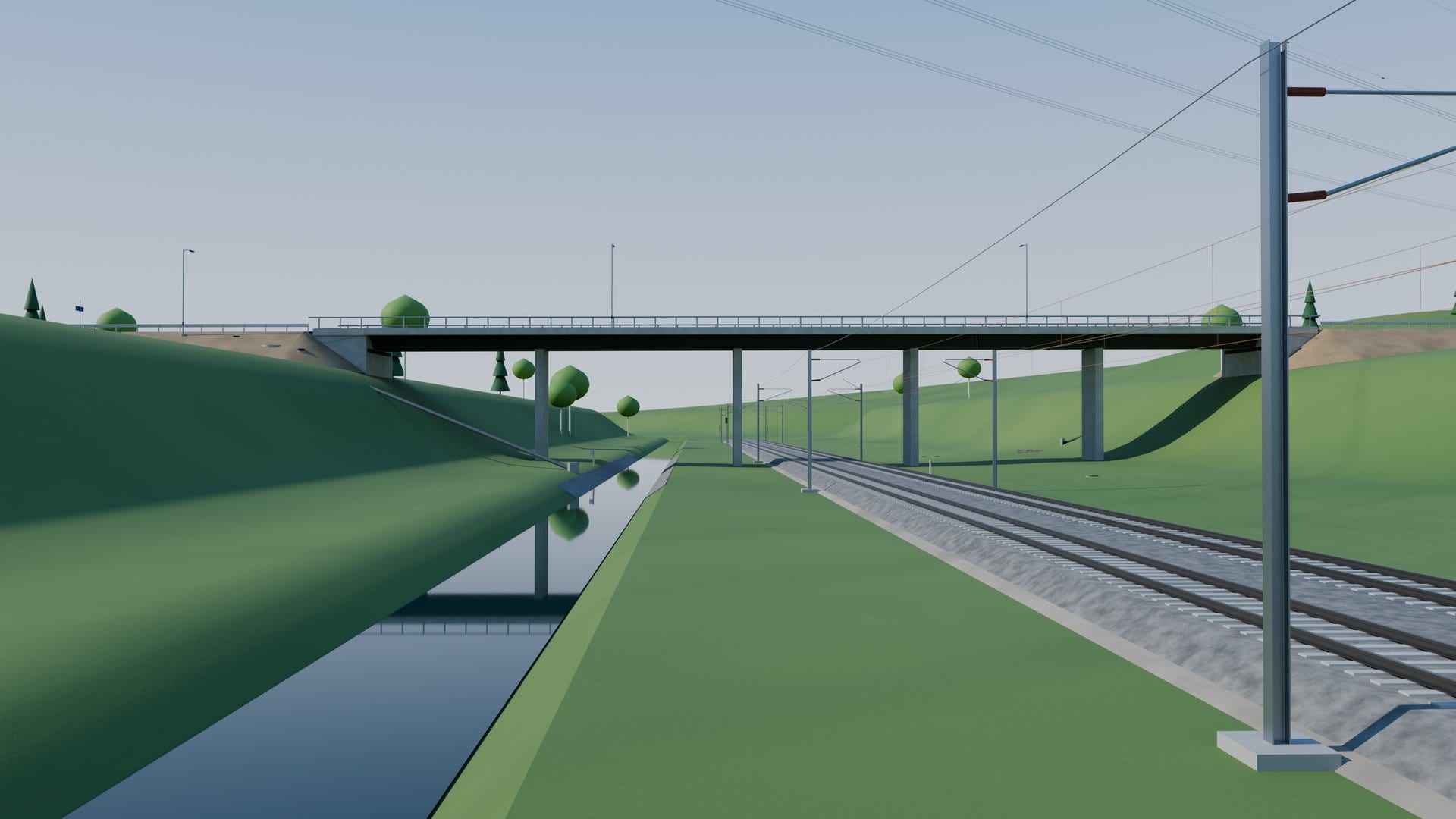 IFC 4.3 models: railway with overhead line, river and bridge BR-01
