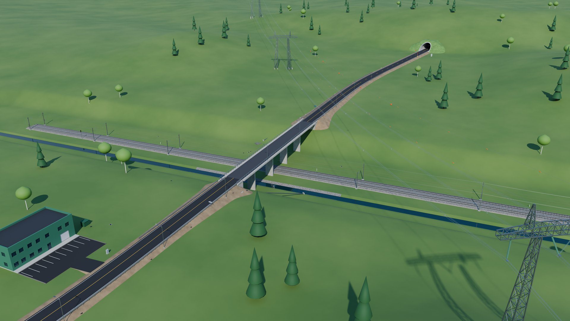 IFC 4.3 corridor: road, bridge, railway, river, power line, depot and tunnel
